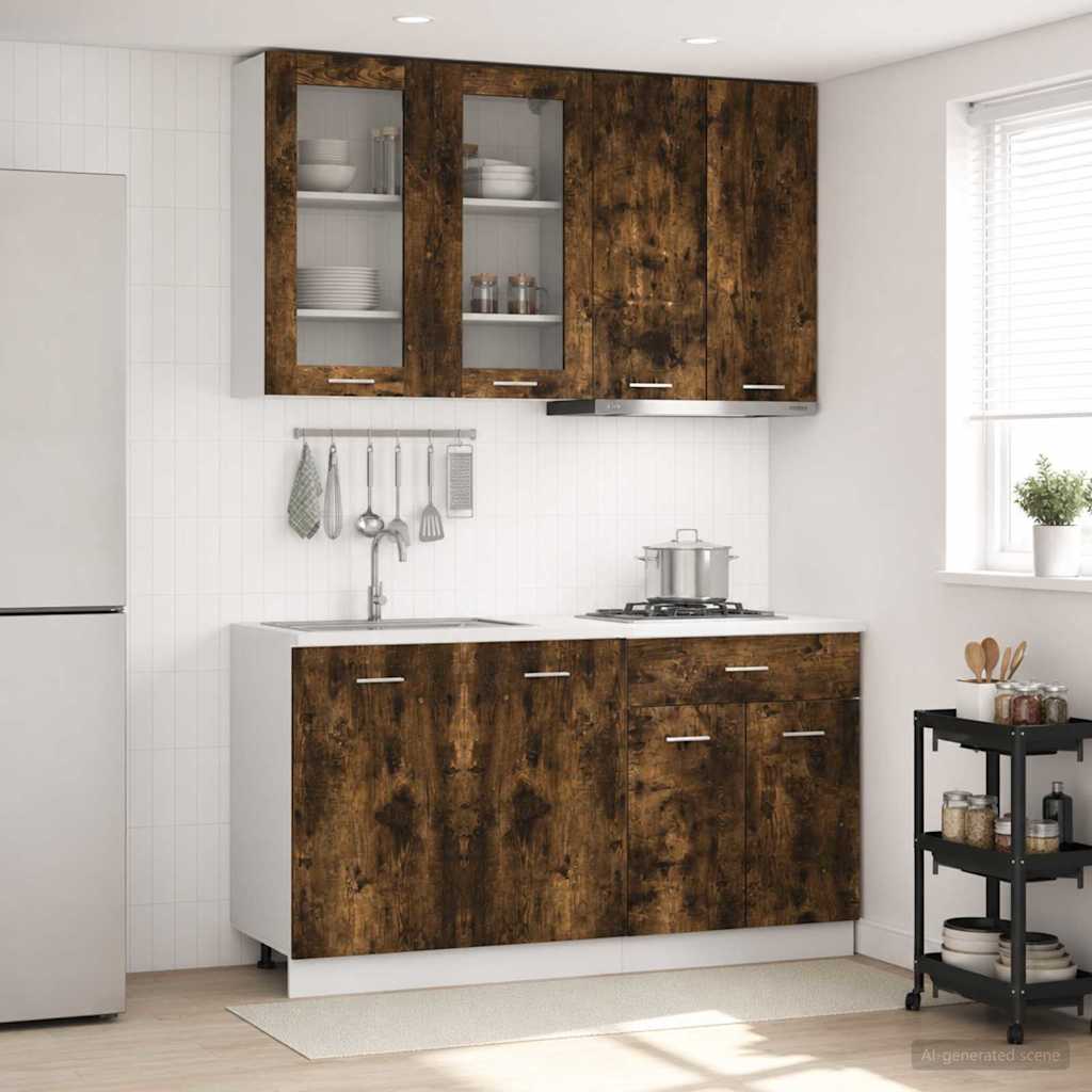 vidaXL Kitchen Unit LYON 4 pcs Smoked Oak Engineered Wood