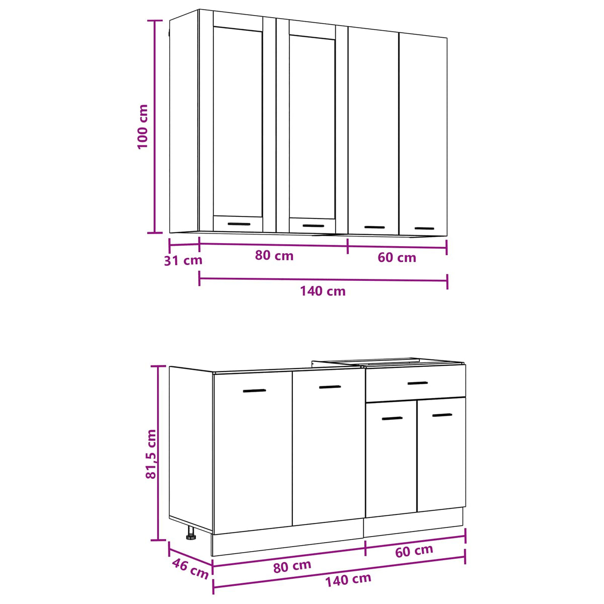 vidaXL Kitchen Unit LYON 4 pcs White Engineered Wood