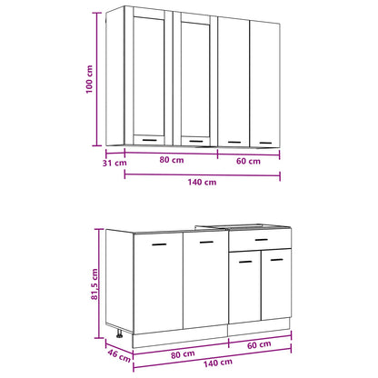 vidaXL Kitchen Unit LYON 4 pcs White Engineered Wood