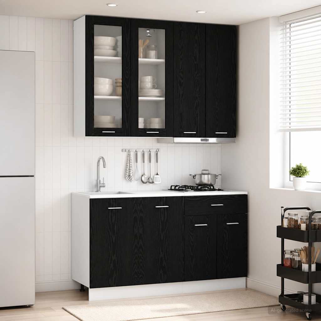 vidaXL Kitchen Unit LYON 4 pcs Black Oak Engineered Wood