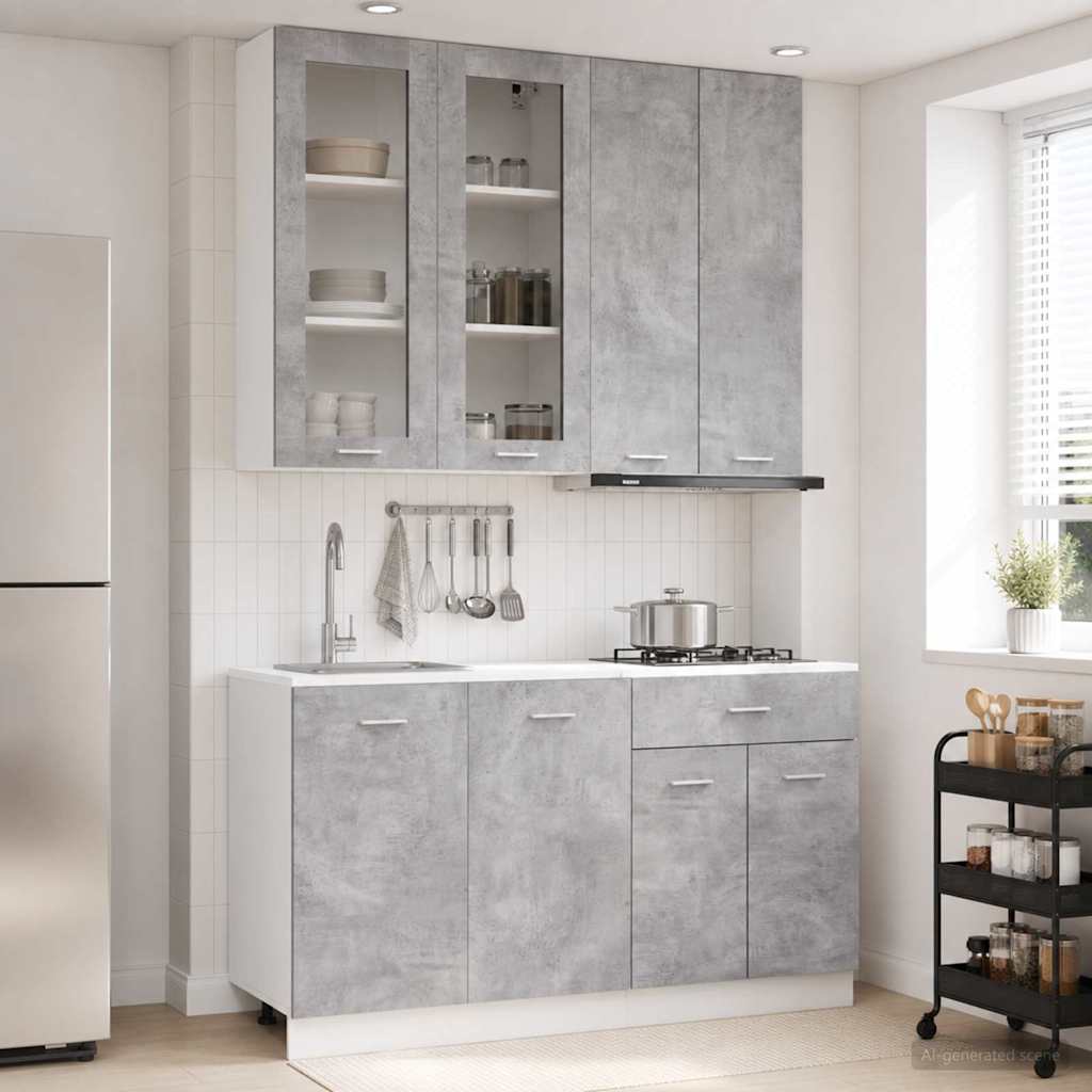 vidaXL Kitchen Unit LYON 4 pcs Concrete Grey Engineered Wood