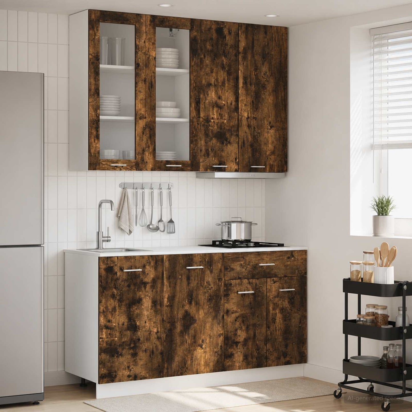 vidaXL Kitchen Unit LYON 4 pcs Smoked Oak Engineered Wood