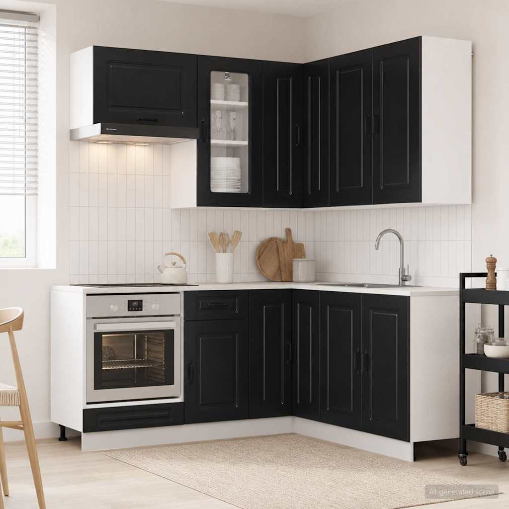 vidaXL Kitchen Unit KALMAR 8 pcs Black Engineered Wood