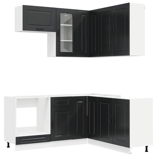 vidaXL Kitchen Unit KALMAR 8 pcs Black Engineered Wood