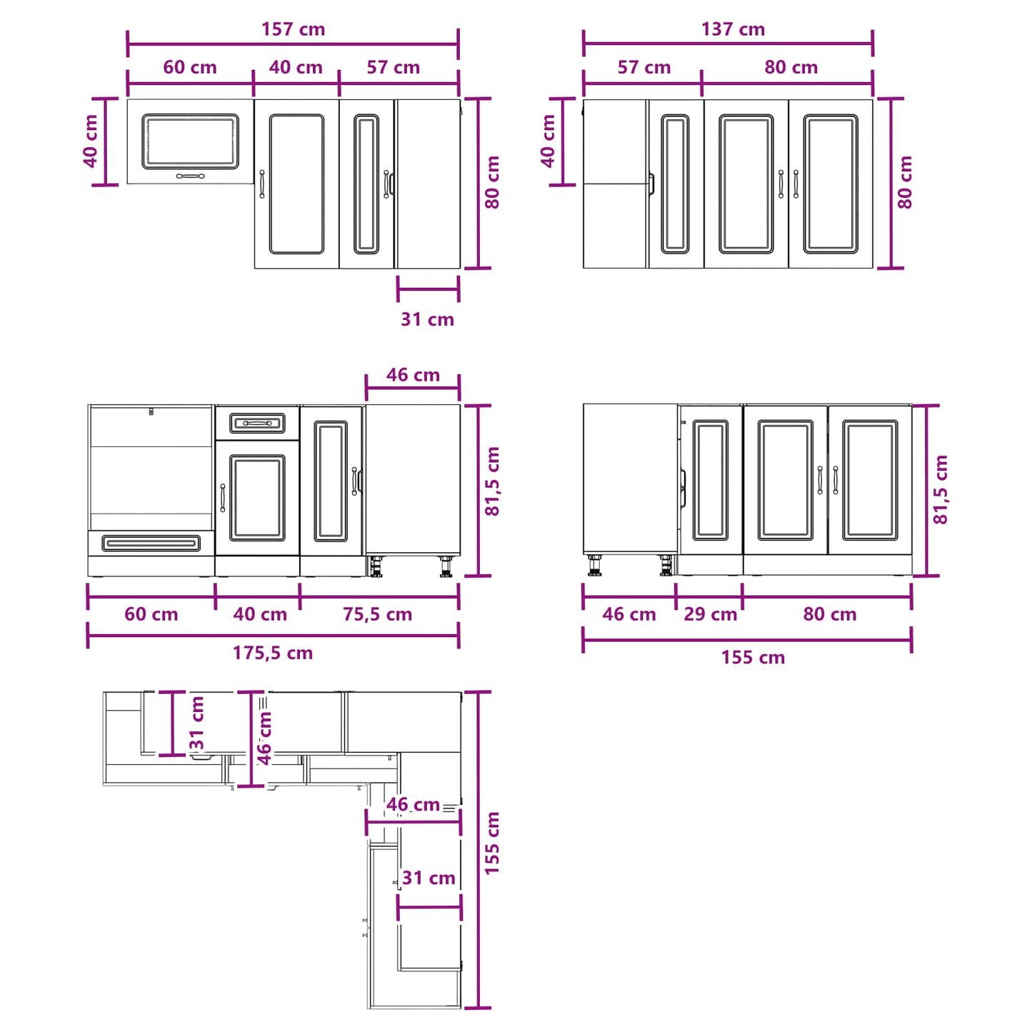 vidaXL Kitchen Unit KALMAR 8 pcs Black Engineered Wood
