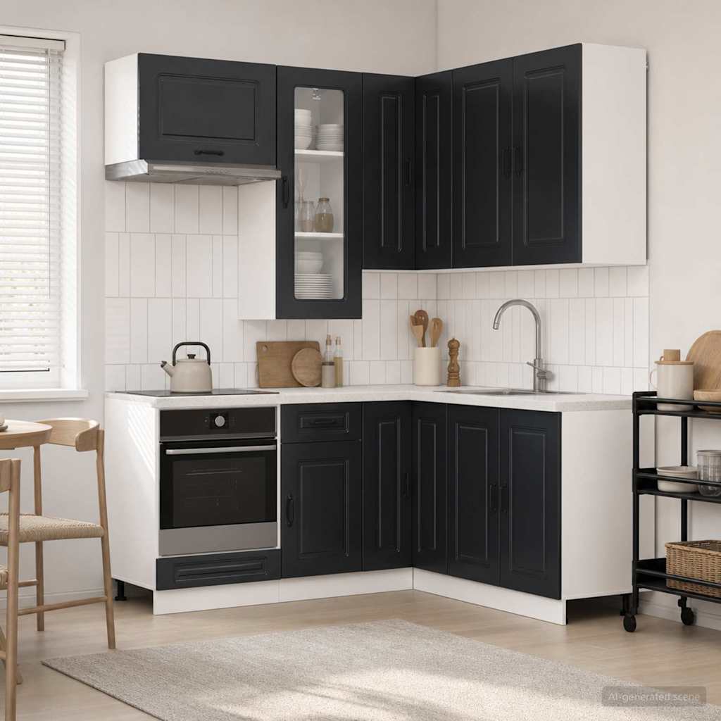 vidaXL Kitchen Unit KALMAR 8 pcs Black Engineered Wood