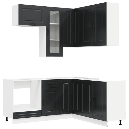 vidaXL Kitchen Unit KALMAR 8 pcs Black Engineered Wood