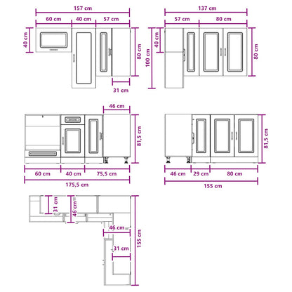 vidaXL Kitchen Unit KALMAR 8 pcs Black Engineered Wood