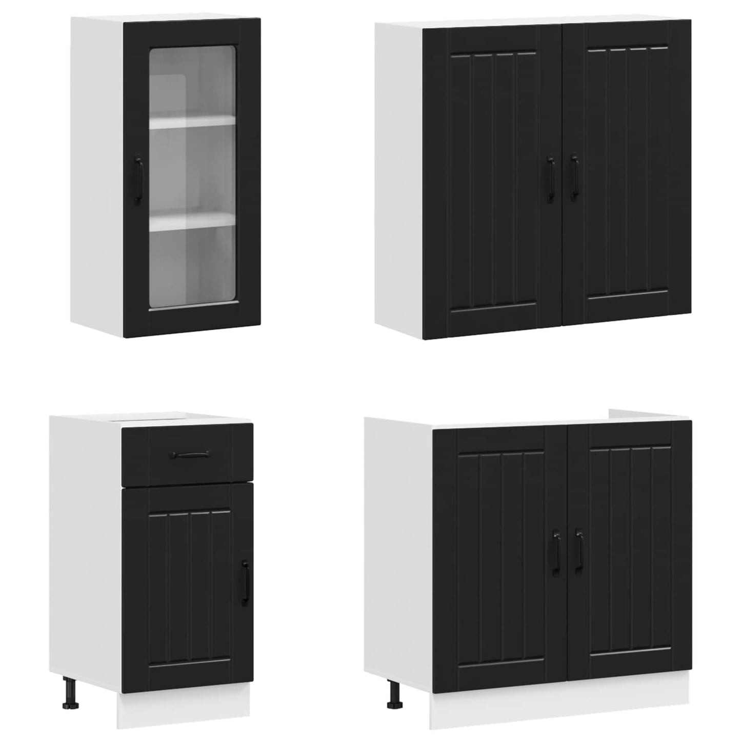 vidaXL Kitchen Unit LUCCA 8 pcs Black Engineered Wood