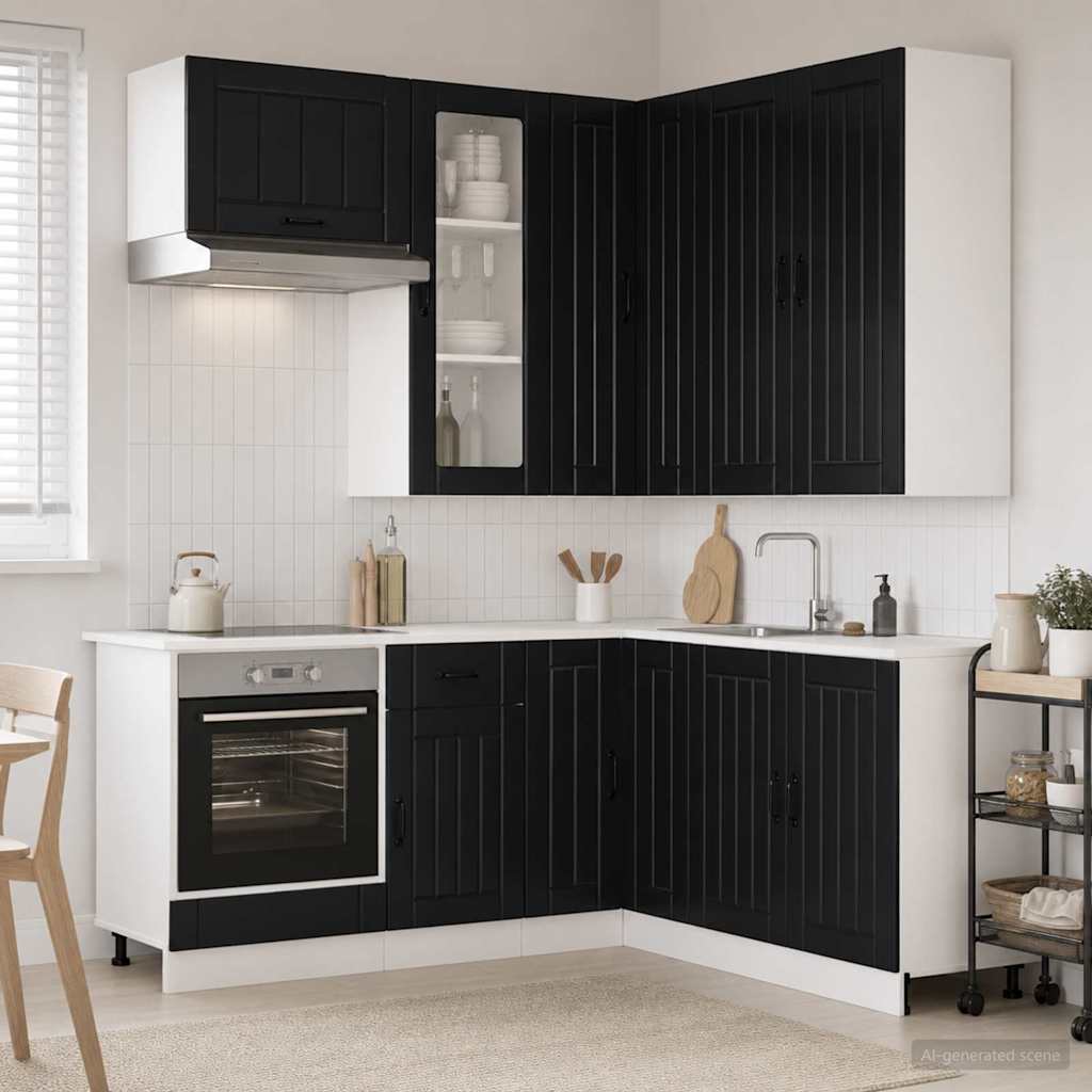 vidaXL Kitchen Unit LUCCA 8 pcs Black Engineered Wood