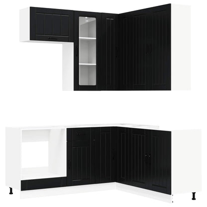 vidaXL Kitchen Unit LUCCA 8 pcs Black Engineered Wood