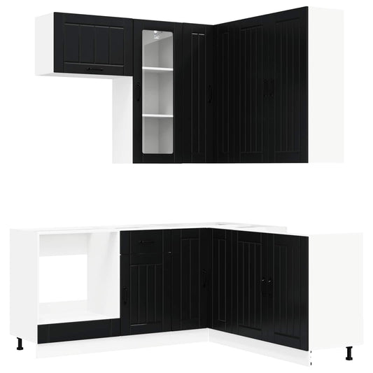 vidaXL Kitchen Unit LUCCA 8 pcs Black Engineered Wood
