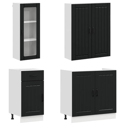 vidaXL Kitchen Unit LUCCA 8 pcs Black Engineered Wood