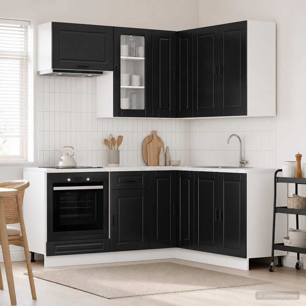 vidaXL Kitchen Unit PORTO 8 pcs Black Engineered Wood