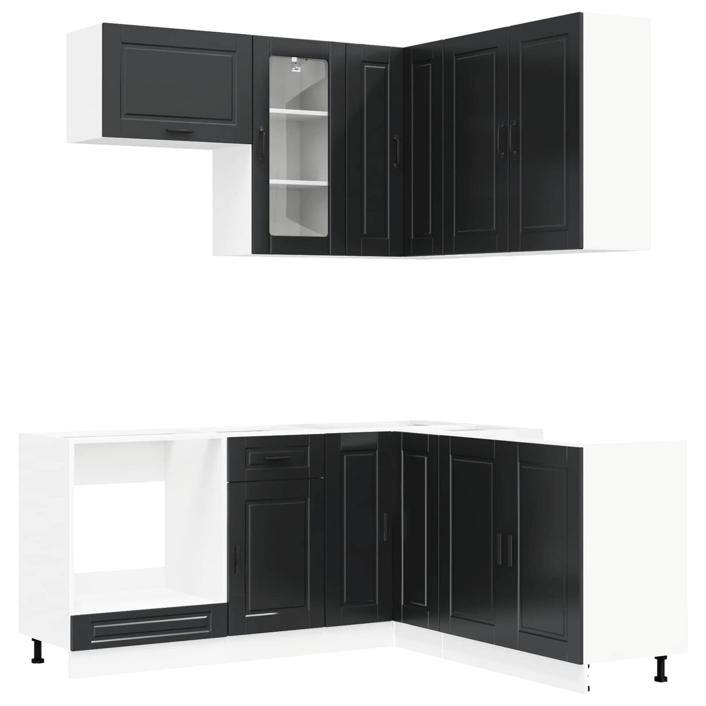 vidaXL Kitchen Unit PORTO 8 pcs Black Engineered Wood