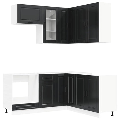 vidaXL Kitchen Unit PORTO 8 pcs Black Engineered Wood