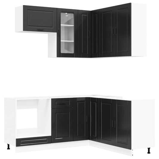 vidaXL Kitchen Unit PORTO 8 pcs Black Engineered Wood