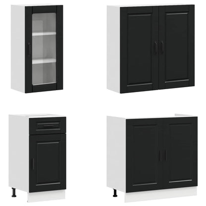 vidaXL Kitchen Unit PORTO 8 pcs Black Engineered Wood