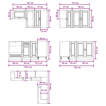 vidaXL Kitchen Unit PORTO 8 pcs Black Engineered Wood