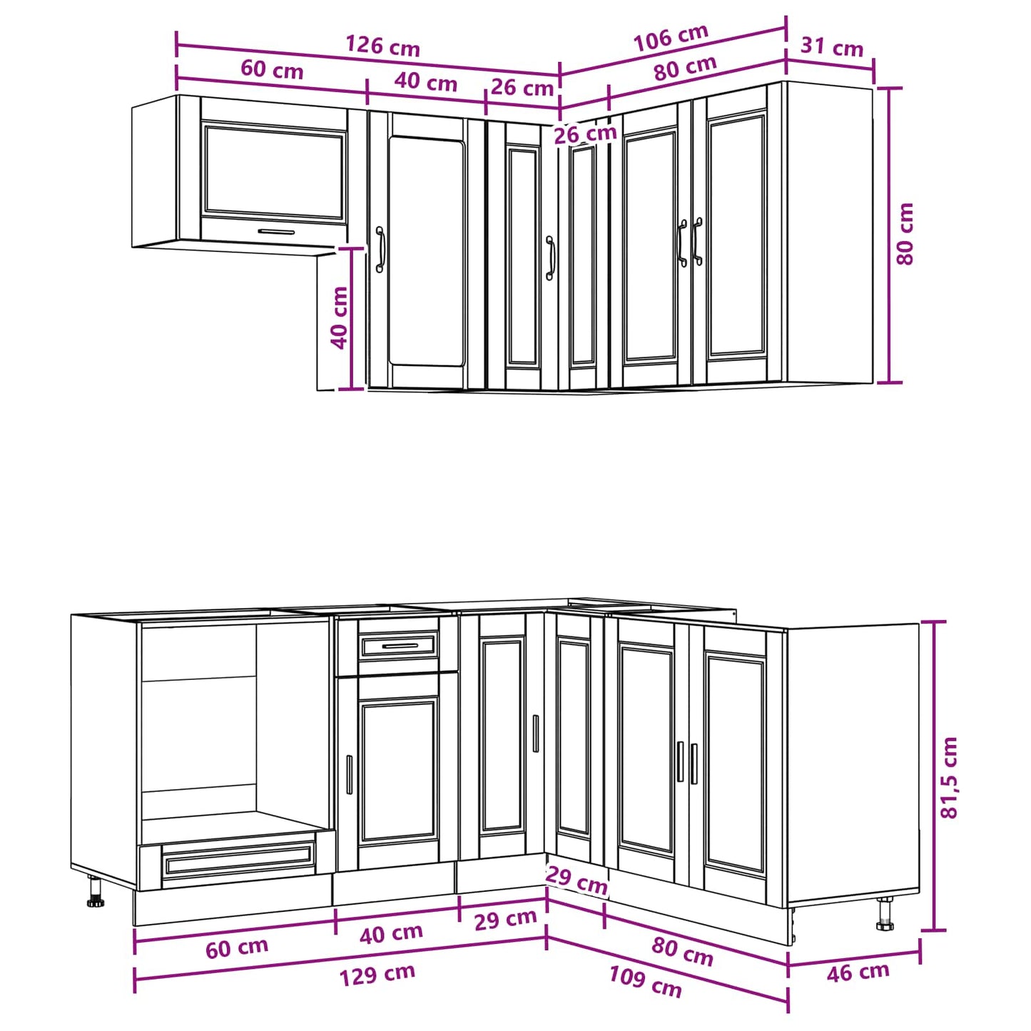 vidaXL Kitchen Unit PORTO 8 pcs Black Engineered Wood