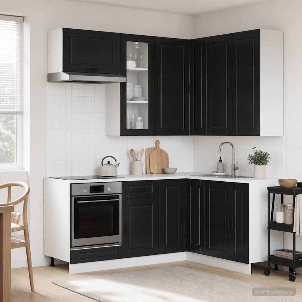 vidaXL Kitchen Unit PORTO 8 pcs Black Engineered Wood
