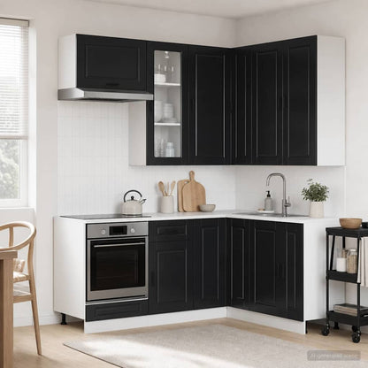 vidaXL Kitchen Unit PORTO 8 pcs Black Engineered Wood