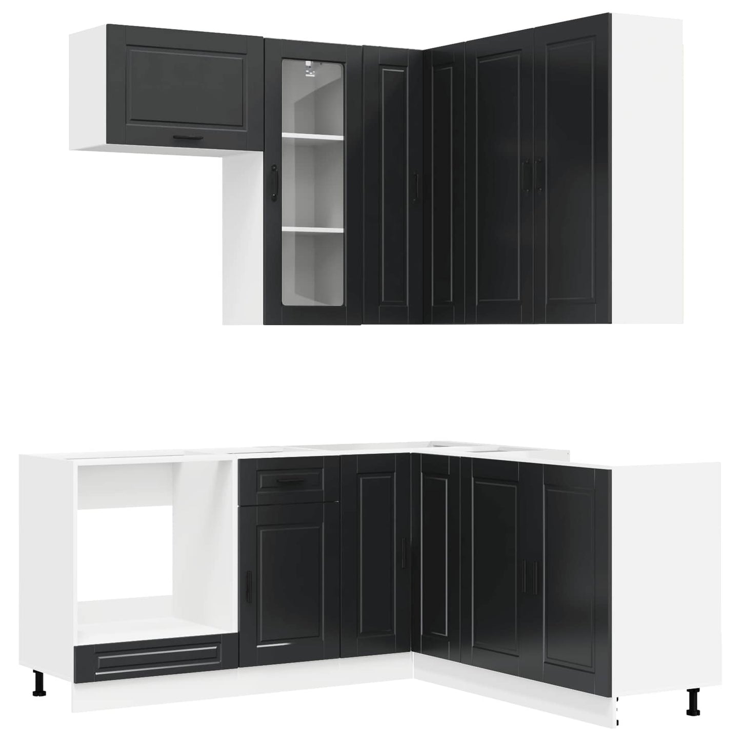 vidaXL Kitchen Unit PORTO 8 pcs Black Engineered Wood