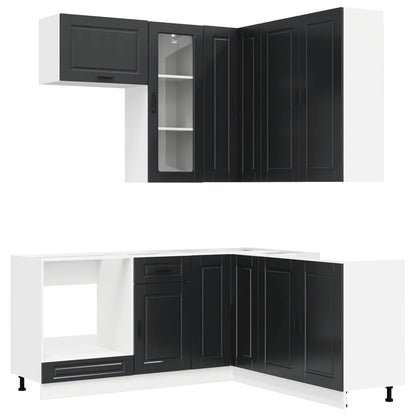 vidaXL Kitchen Unit PORTO 8 pcs Black Engineered Wood