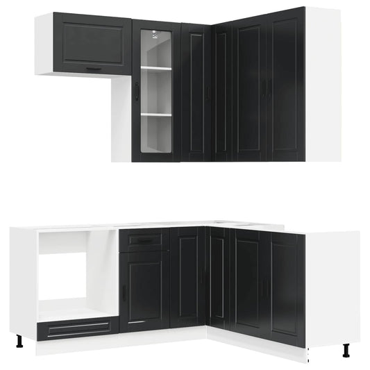 vidaXL Kitchen Unit PORTO 8 pcs Black Engineered Wood