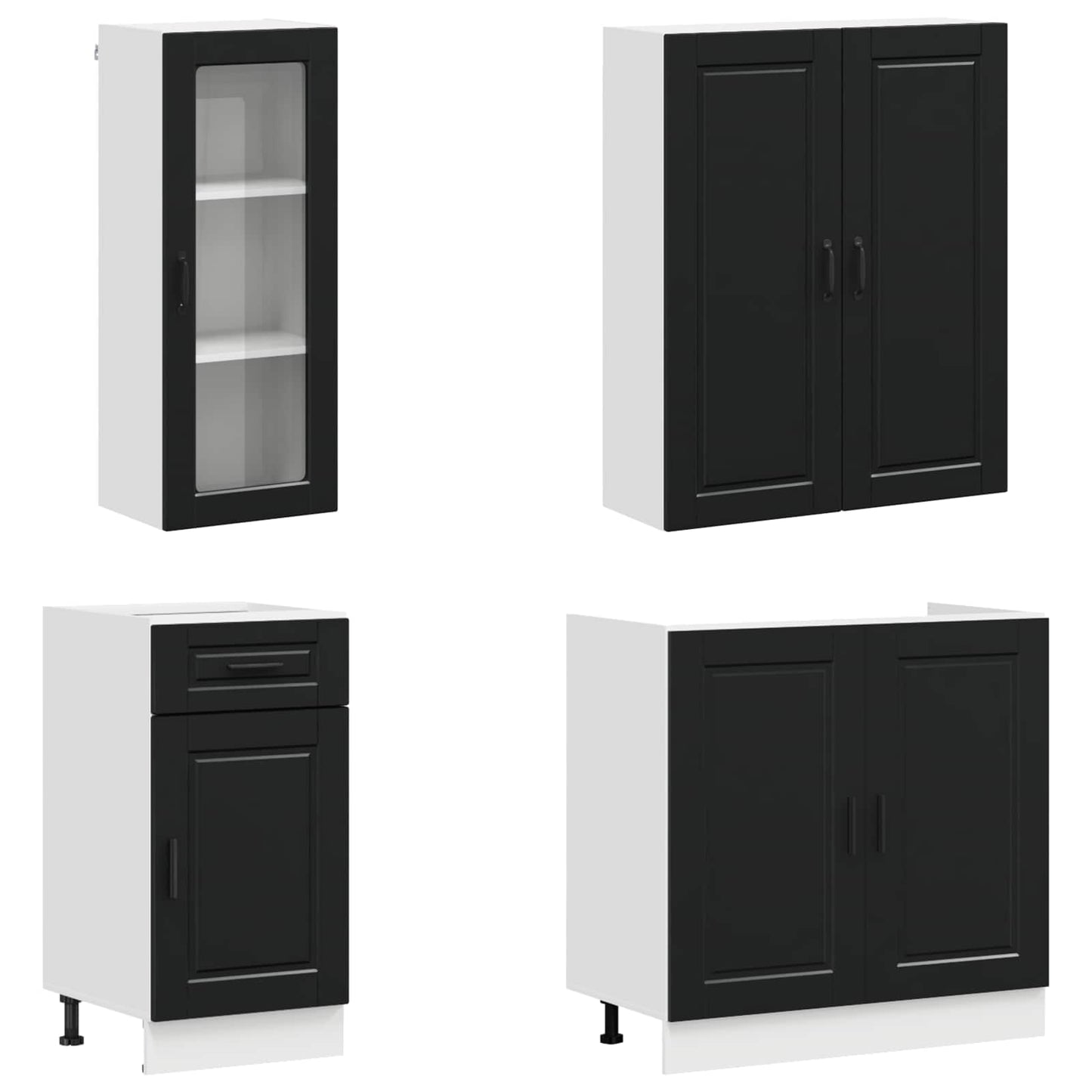 vidaXL Kitchen Unit PORTO 8 pcs Black Engineered Wood