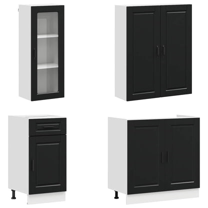 vidaXL Kitchen Unit PORTO 8 pcs Black Engineered Wood