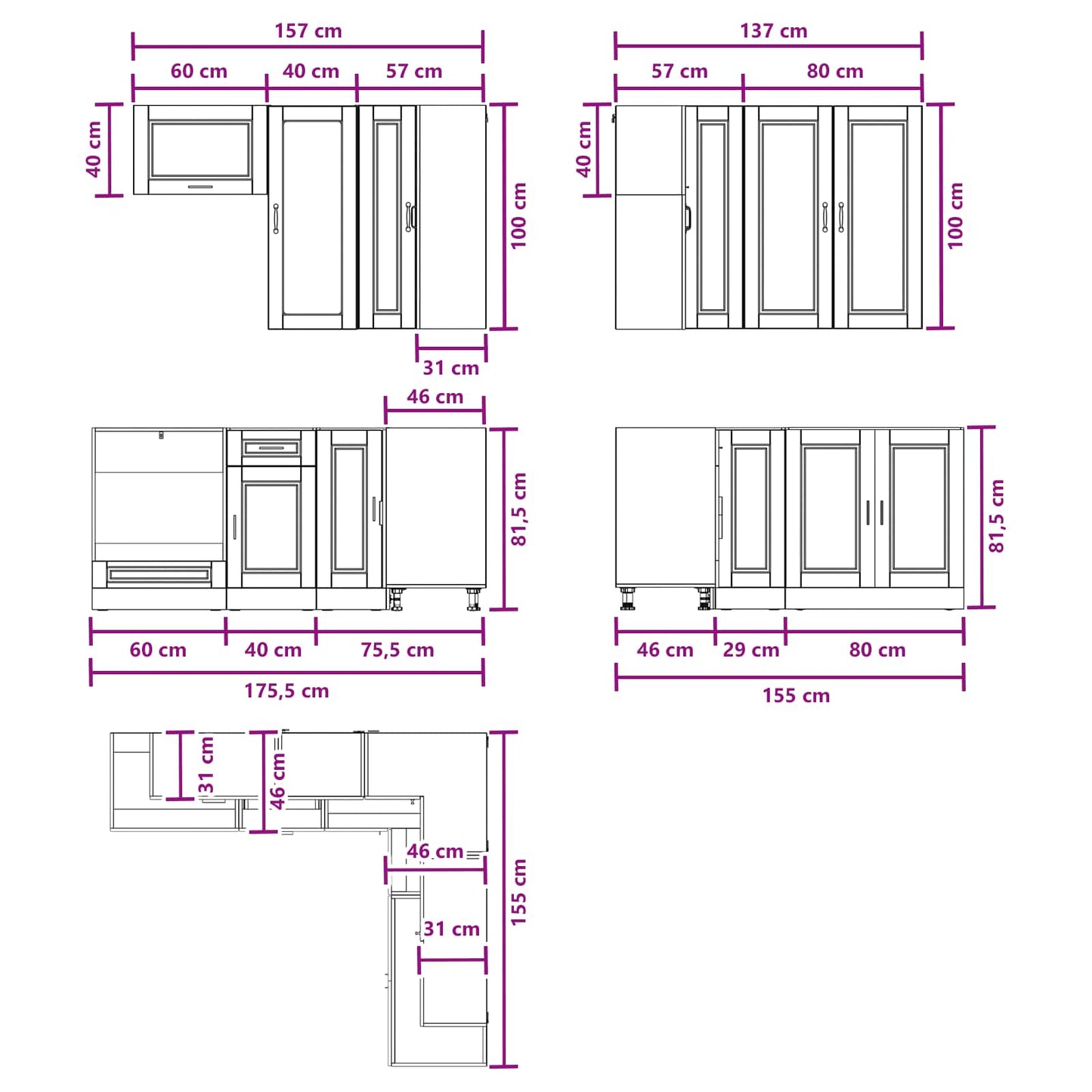 vidaXL Kitchen Unit PORTO 8 pcs Concrete Grey Engineered Wood