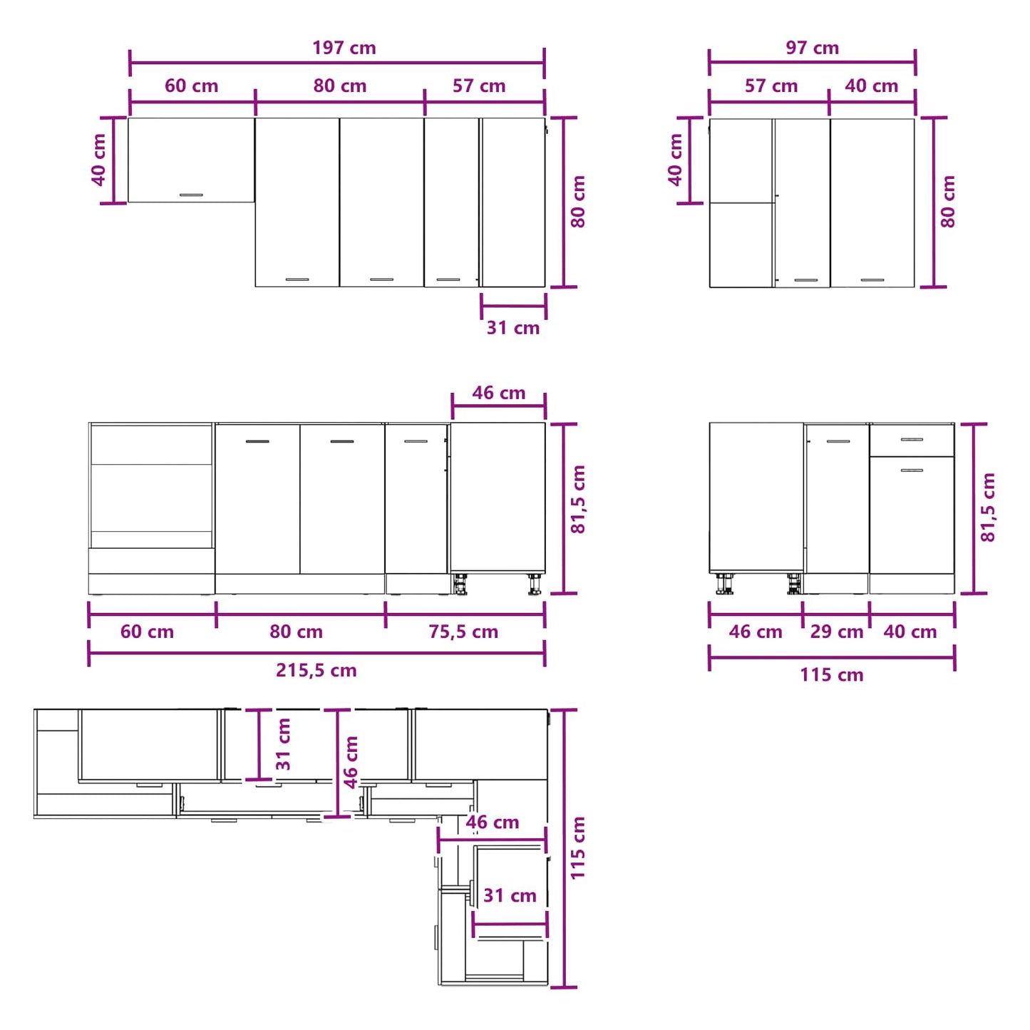 vidaXL Kitchen Unit LYON 8 pcs White Engineered Wood