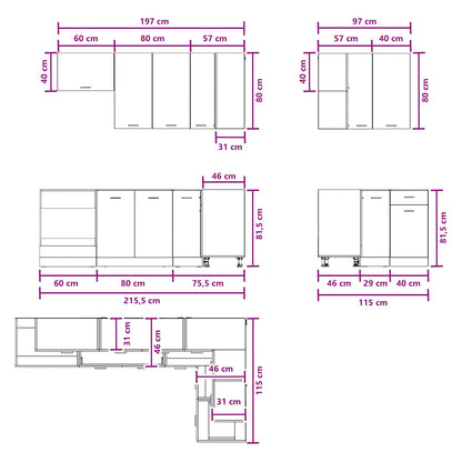 vidaXL Kitchen Unit LYON 8 pcs White Engineered Wood