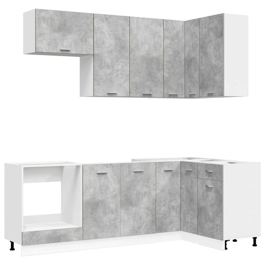 vidaXL Kitchen Unit LYON 8 pcs Concrete Grey Engineered Wood