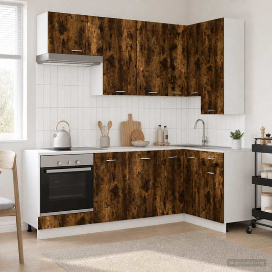 vidaXL Kitchen Unit LYON 8 pcs Smoked Oak Engineered Wood