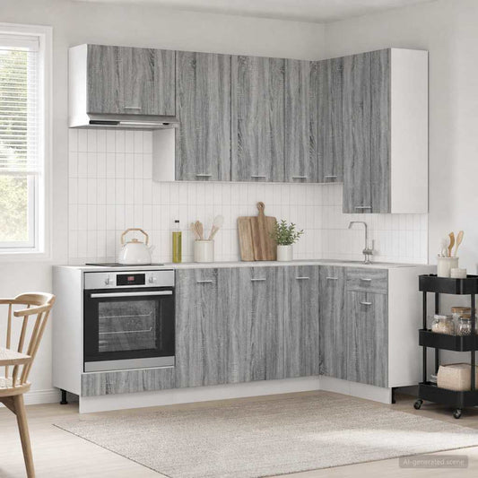 vidaXL Kitchen Unit LYON 8 pcs Grey Sonoma Engineered Wood