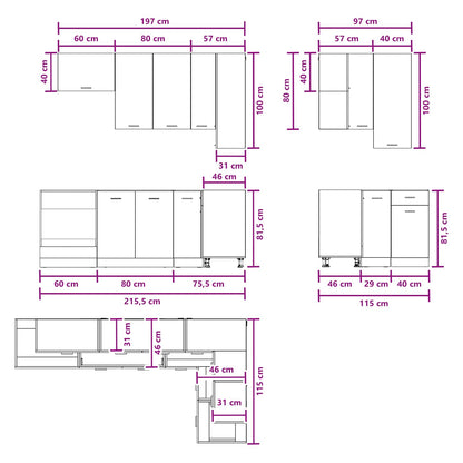 vidaXL Kitchen Unit LYON 8 pcs Grey Sonoma Engineered Wood