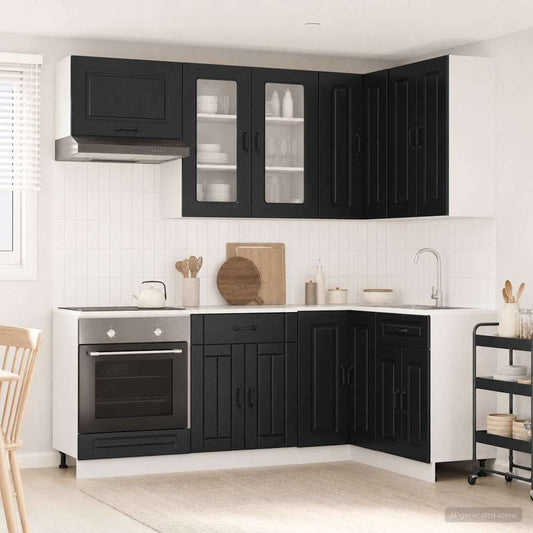 vidaXL Kitchen Unit KALMAR 8 pcs Black Engineered Wood