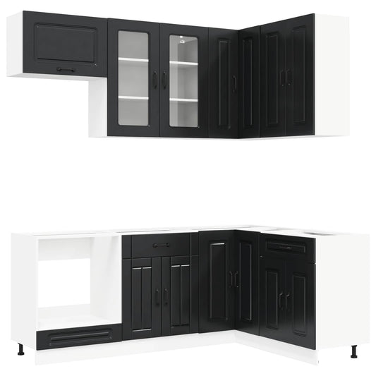 vidaXL Kitchen Unit KALMAR 8 pcs Black Engineered Wood