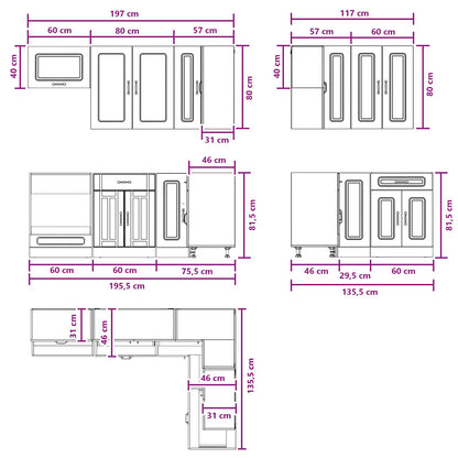 vidaXL Kitchen Unit KALMAR 8 pcs Black Engineered Wood