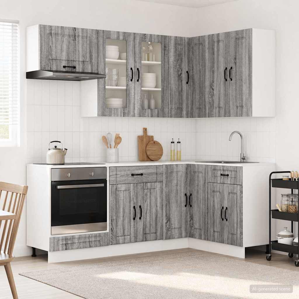 vidaXL Kitchen Unit KALMAR 8 pcs Grey Sonoma Engineered Wood