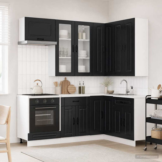 vidaXL Kitchen Unit KALMAR 8 pcs Black Engineered Wood