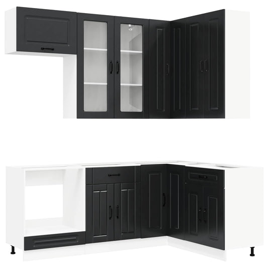 vidaXL Kitchen Unit KALMAR 8 pcs Black Engineered Wood