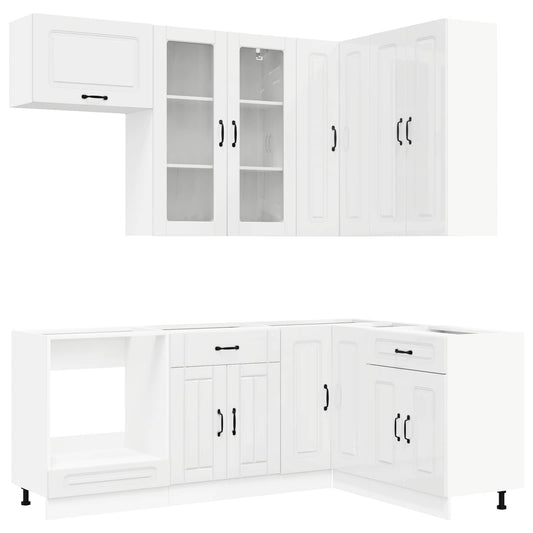 vidaXL Kitchen Unit KALMAR 8 pcs High Gloss White Engineered Wood