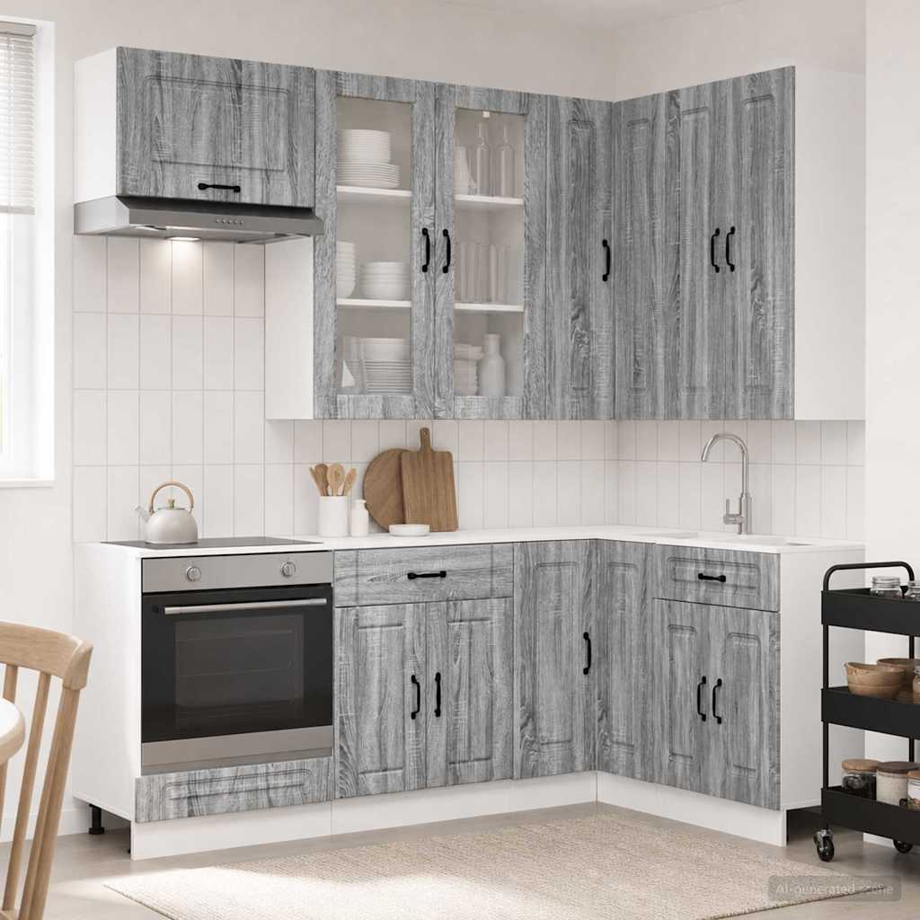 vidaXL Kitchen Unit KALMAR 8 pcs Grey Sonoma Engineered Wood