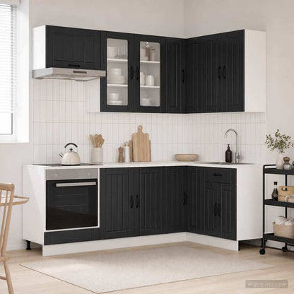 vidaXL Kitchen Unit LUCCA 8 pcs Black Engineered Wood