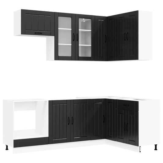 vidaXL Kitchen Unit LUCCA 8 pcs Black Engineered Wood