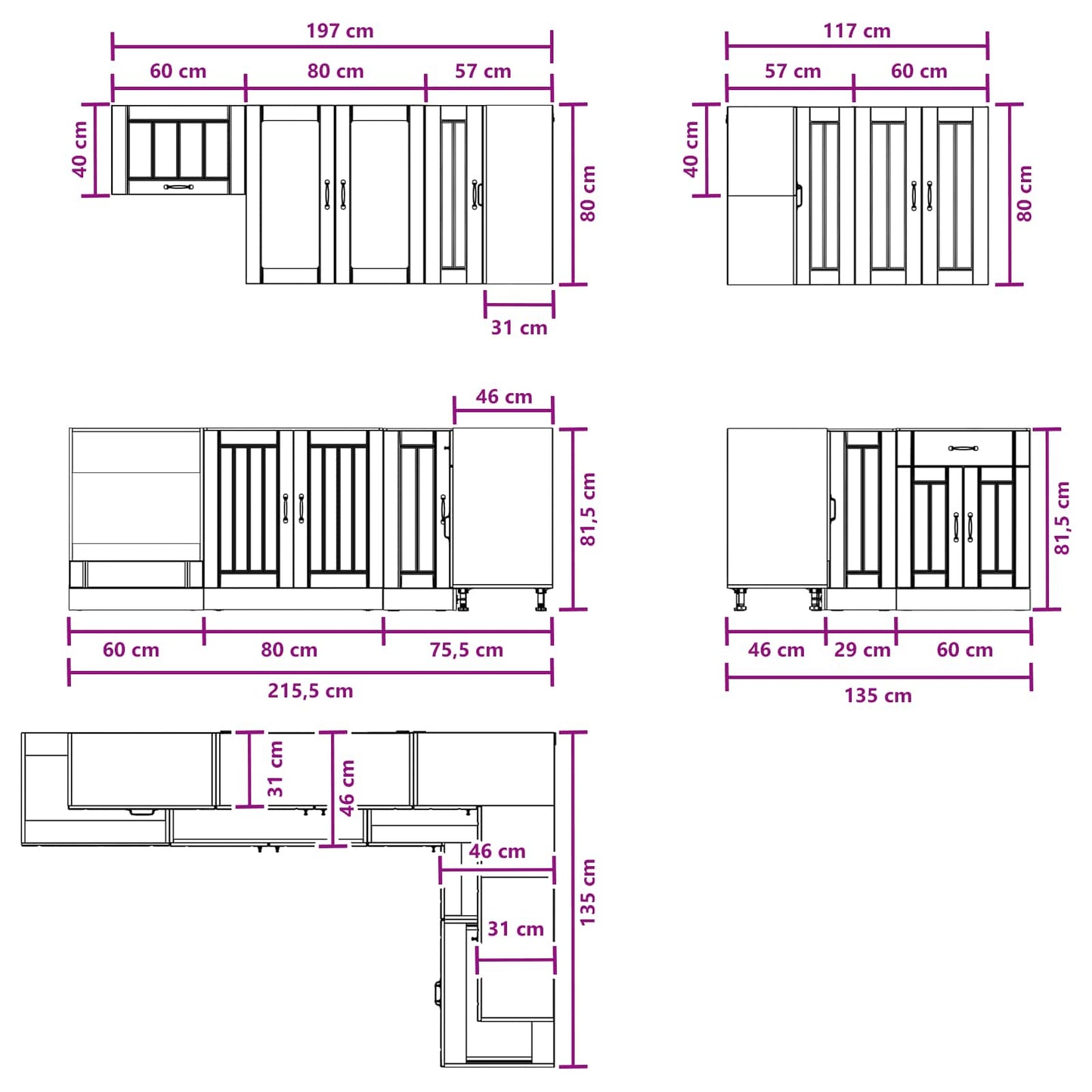 vidaXL Kitchen Unit LUCCA 8 pcs Concrete Grey Engineered Wood