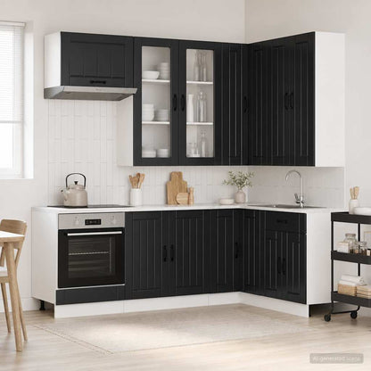 vidaXL Kitchen Unit LUCCA 8 pcs Black Engineered Wood